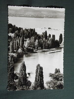 Képeslap,Balaton part,Tihany,strand,móló,kikötő látkép,részlet,1965-