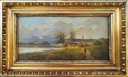 Antik Biedermeier festmény 1850 körüli ismeretlen szignóval