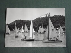 Képeslap,Balaton part,Tihany,strand,móló,kikötő,vitorlás hajó látkép,részlet,1965-