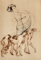 Merényi Rudolf (1893 - 1957) Art-Deco Hölgy I. rézkarc  Eredeti garanciával