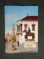 Képeslap,Budapest,Mátyás templom,vármúzeum,Hadik András szobor látkép,részlet,1968-