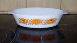 Pyrex retro narancs virág mintás angol hőálló üveg tál jénai 28cm