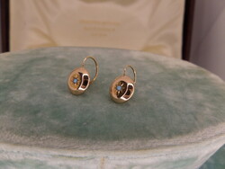 Antik arany gyermek / kislány fülbevaló pár kék üvegkövekkel