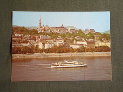 Képeslap,Budapest,Mátyás templom,halászbástya,Duna part,sétahajó látkép,részlet,1982-