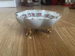 Antik Bécsi porcelán három lábú bordás kínáló cukortartó