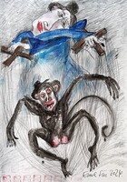 Für Emil: Dróton rángatott fekete majom - eredeti grafika 2024-ből!