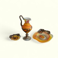 Filip Ravert jelzett szecessziós art glass garnitúra patinázott bronz foglalattal