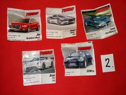 Retro AUTÓS TURBO sport rágógumi gyűjthető autóscimkék 5 darab egyben a képek szerint 2.