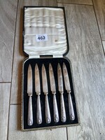 Mesés antik ezüstnyeles gyümölcsvágő kés készlet, dobozában (17 cm)