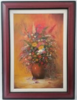 Repka József: Virágcsokor, képméret: 60x40 cm, kerettel: 69x49 cm.