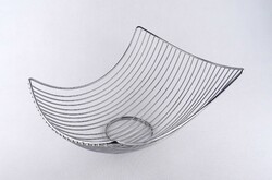 1W272 Nagyméretű, modern inox asztalközép kínáló, gyümölcskosár 34 x 27 cm