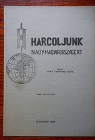 Harcoljunk Nagy-Magyarországért c. cserkészköny borítójának próbanyomata (1935)