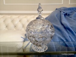 Rózsás, reprezentatív kristály bonbonier, asztalközép, 26 cm