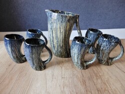 Különleges spanyol nagyméretű kézműves kerámia kancsó poharakkal