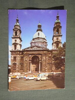 Képeslap,Budapest,Szent István bazilika,Lada,Zsiguli autó látkép,részlet,1985-