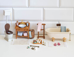 Vintage mini fürdőszoba szett: kád wc kézmosó - bababútor, babaház kiegészítő, miniatűr, játék
