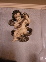 Antik festett kerámia angyalka, puttó