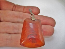 Szép antik orosz kézműves borostyánköves  ezüst medál