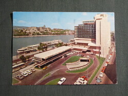 Képeslap,Budapest,Duna part,kikötő,sétahajó,Duna Inter Continental hotel látkép,részlet,1972-