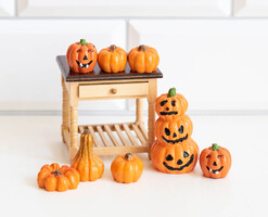 Vintage mini műanyag halloween tökök, sütőtök - bababútor, babaház kiegészítő, miniatűr, játék