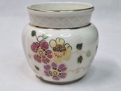 Zsolnay porcelán aranyozott virág és pillangó mintás kaspó vagy váza hibátlan állapotban 7 cm. magas