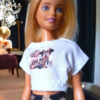 Oversized rövid barbie póló, Marilyn és Minnie mintával- ruha barbie típusú babákhoz (a034mn)