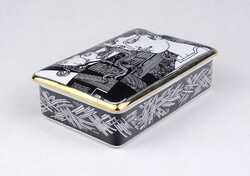 1U415 Szignózott Szász Endre Hollóházi porcelán bonbonier 13.5 cm