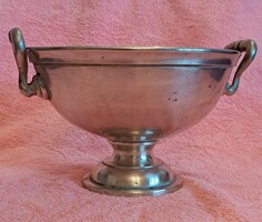 Antik ezüstözött talpas tál, ritka magyar termék, asztalközép (L5625)