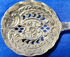 Angol antik ezüst szűrő kanál – 1906-ból