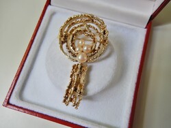 Régi modernista stílusú aranyozott bross gyöngyökkel