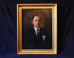Parobek Alajos (1896 - 1947)  olaj-vászon portré festmény 80x60 cm, kiváló állapotban