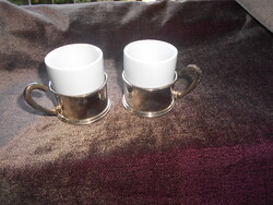 2 db art deco vastag falú csésze porcelánbol fém pohártartóba-az ár a 2 dbra vonatkozik