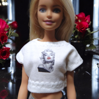 Oversized rövid barbie póló, Marilyn Monroe mintával- ruha barbie típusú babákhoz (a034pm)