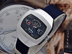 Gyönyörű retro tokos Sicura-Breitling ugró óra az 1970-es évekből szövet szíjjal