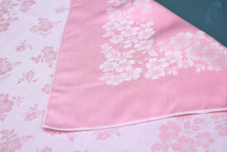 Art Deco régi antik Ünnepi Nagy damaszt asztalterítő terítő abrosz rózsaszín virág minta 142 x 95