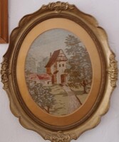 Antik gobelin  ovális blondel keretben - EGY HÓNAPIG A GALÉRIÁN!!!