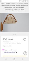 ALKUKÉPES - Több száz eurós  Jan Wickelgren svéd design falilámpa a '70-es évekből
