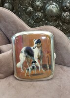 Antik Ezüst Cigarettatárca Tűzzománc Díszítéssel