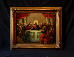 "Az utolsó vacsora"  55x70 cm-es biedermeier olajfestmény szép korabeli  keretben