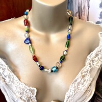 Olasz muránói gyöngy egyedi vintage nyaklánc 1990-es évekből, hibátlan minőségi régi ékszer nyakék