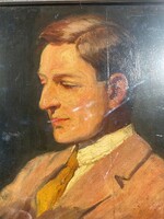 Petten Ödön (1890-?) Fiatal férfi portré olaj festmény antik kép