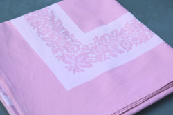 Art Deco régi antik Ünnepi Nagy damaszt asztalterítő terítő abrosz rózsaszín virág minta 148 x 145