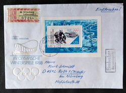 NDlb90 / Németország- NDK 1988 Téli Olimpia blokk ajánlott FDC borítékos levélen