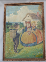 Pólya Tibor (1886-1937):Aprónép szüretkor, olaj vászon