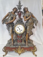 XIX.Század Francia Felesütős,Ingás,Bronzírózott Tavasz Allegória,Kastély Asztali,Kandalló Óra.64 cm.