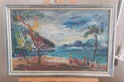(K) Tóth Sándor szép tájkép festmény 70x47 cm kerettel