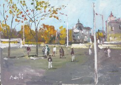 Bánfi - "Eltűnt kupolák nyomában.." - Óbuda (olaj,karton 23×33 cm)