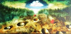 Győrfi András - Felhőkeringő 50 x 100 cm olaj, vászon