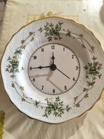 Hollóházi Porcelán Erika mintás 19 cm fali tányér óra 1940-es évekből
