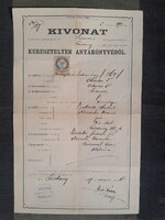1887. Keresztlevél, okmánybélyeggel